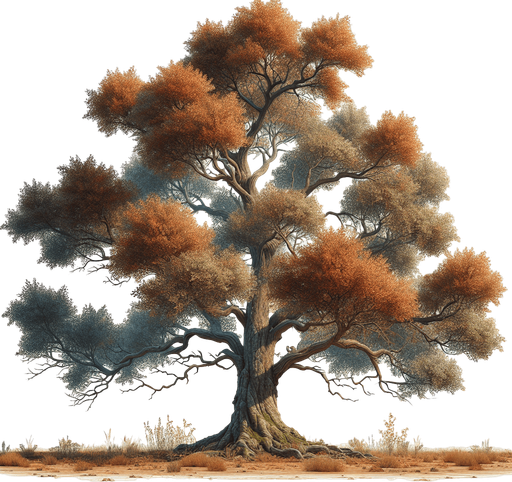 large AUTUMN SHADES tree with sparse bunches of leaves. branches are exposed, but the tree is tough and old.. true-color, realistic, Single Game Texture. In-Game asset. 2d. Blank background. High contrast. No shadows..
Single Game Texture.  In-Game asset.  2d.  Blank background.  High contrast.  No shadows