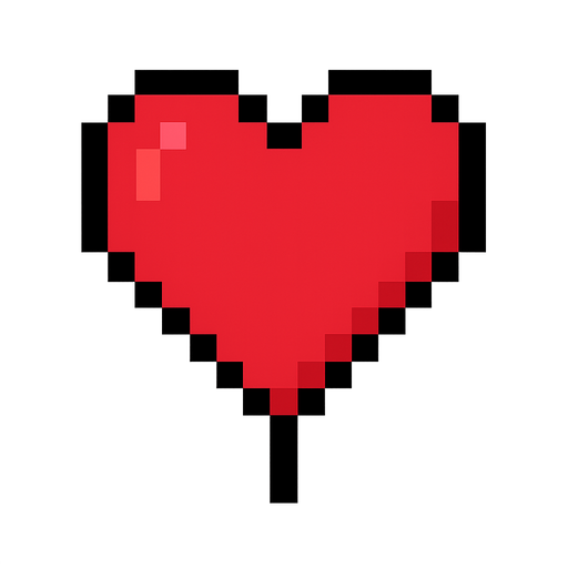 8-bit heart. No background. Transparent background. Blank background. No shadows. 2d. In-Game asset. flat