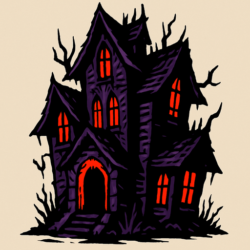 korkunç bir ev.
In-Game asset.  2d.  High contrast.  No shadows