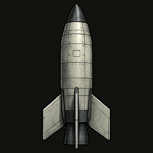 Füze, üstten görünüm, gerçekçi, yazısız.
In-Game asset.  High contrast.  No shadows