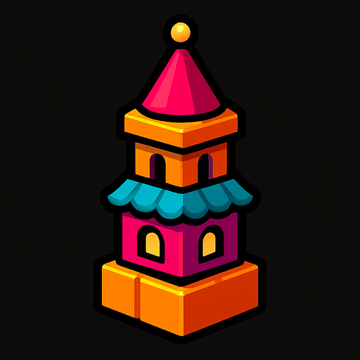 Small colorful tower.
In-Game asset.  2d.  High contrast.  No shadows
