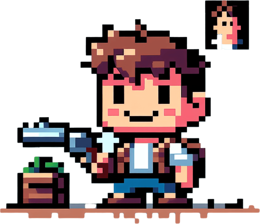 Make an 8 bit boy with a gun.
Single Game Texture.  In-Game asset.  2d.  Blank background.  High contrast.  No shadows