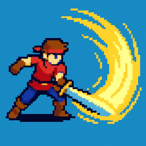 pixel art, swordsman attack, send shockwaves.
In-Game asset.  2d.  High contrast.  No shadows