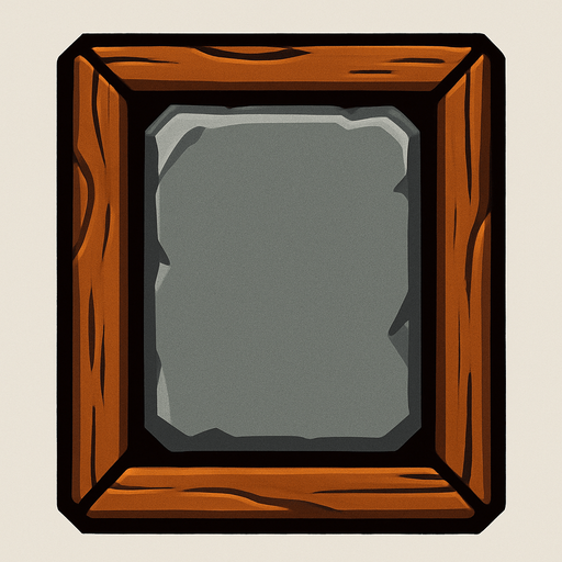 Etrafı tablo gibi olan içi gri etrafında kahverengi dışı.
In-Game asset.  2d.  High contrast.  No shadows