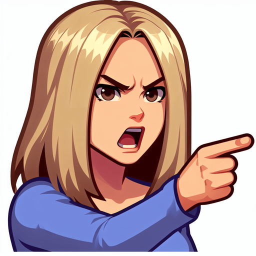 karen a white blonde woman from the meme "karen" screaming and point her finger to the right.
Single Game Texture.  In-Game asset.  2d.  High contrast.  No shadows