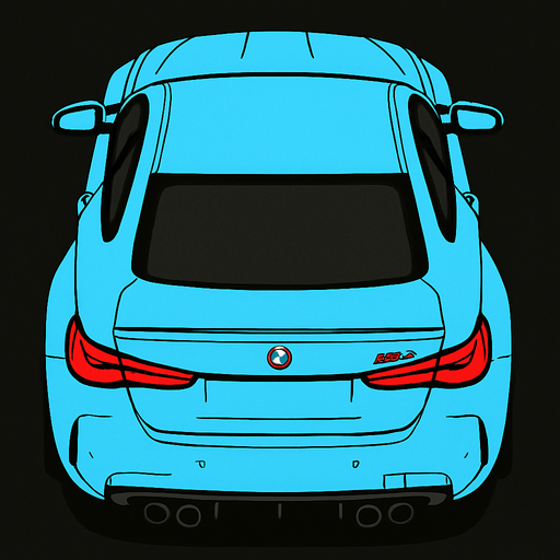 Acik mavi Bmw m4 arkasi ama yukaridan
In-Game asset.  2d.  High contrast.  No shadows