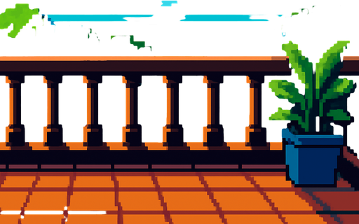 balkon manzarası görüntüsü oluştur pixel art tarzında.
In-Game asset.  2d.  High contrast.  No shadows