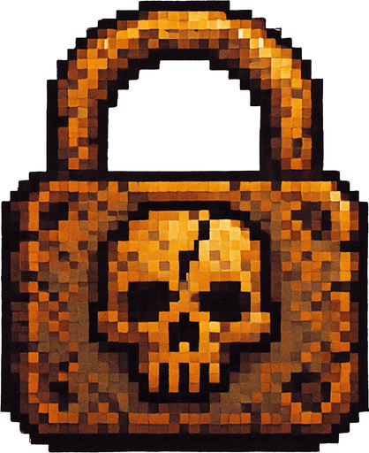 Pon un candado apocalitico pixelar, con bordes reodndo y cuadrado,.
In-Game asset.  2d.  High contrast.  No shadows