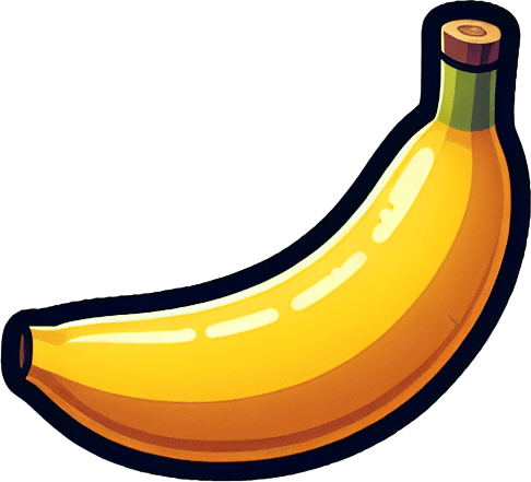 create banana.
Single Game Texture.  In-Game asset.  2d.  Blank background.  High contrast.  No shadows