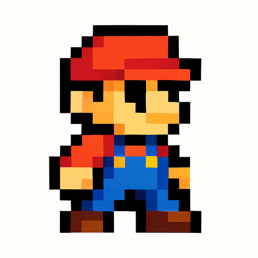 A cool platformer like 16 by 16 pixelated character no background shadows and highlights.
In-Game asset.  2d.  High contrast.  No shadows. 2d pixelated in game asset no horns