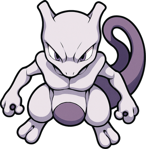Mewtwo, visto desde arriba, altos detalles.
In-Game asset.  2d.  High contrast.  No shadows