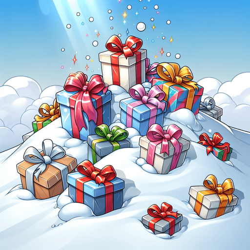 Simple Snow dunes cartoon. Christmas gifts at bottom