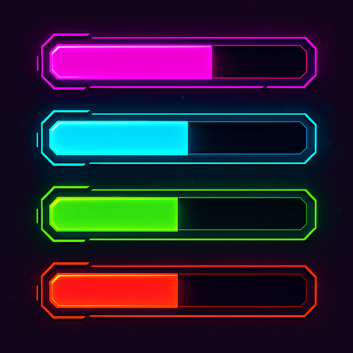 Volume bar assets without volume icons. HD colors. cyberpunk. Abstract. Different colors.
In-Game asset.  2d.  High contrast.  No shadows