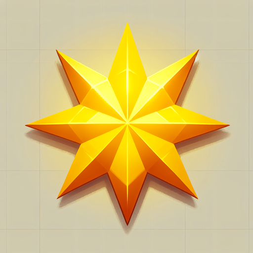 A yellow star.
Single Game Texture. In-Game asset. 2d. Blank background. High contrast. No shadows.
