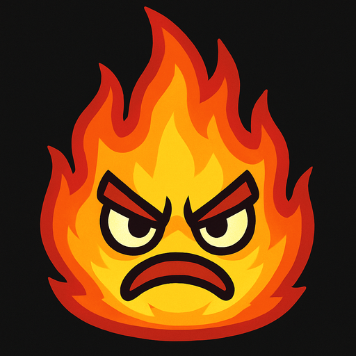 un fuego con ojos y boca, de expresion enojado.
In-Game asset.  2d.  High contrast.  No shadows