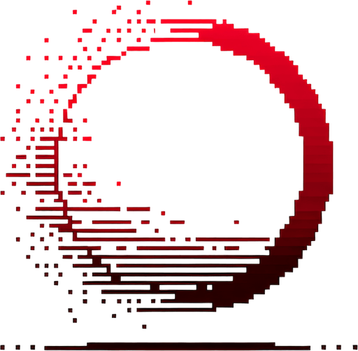 pixelated, dashed red circle.
white background, high contrast, shadowless