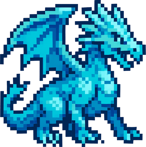 Ice dragon pixel.
In-Game asset.  2d.  High contrast.  No shadows