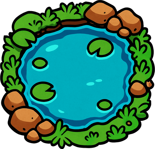 A pond. Top down view..
In-Game asset.  2d.  High contrast.  No shadows