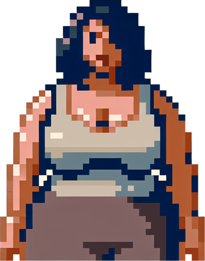 a pixelated fat lady.
Single Game Texture. In-Game asset. 2d. Blank background. High contrast. No shadows.