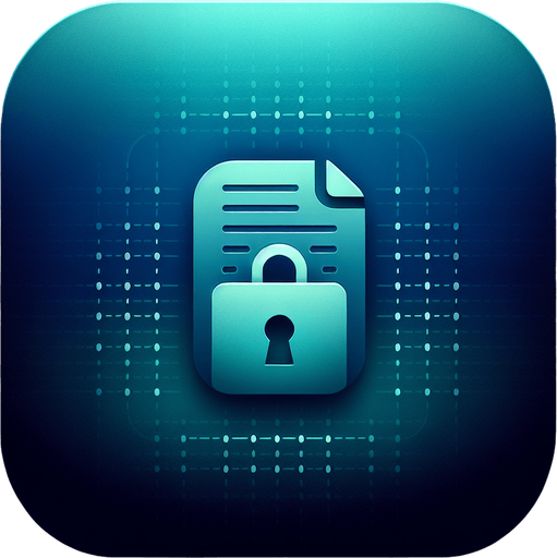 A square app store icon with rounded edges, designed for an Encrypted Code File app. The icon features a clean and minimalistic file graphic in the center, with a padlock symbol overlaying it to indicate encryption. Subtle code lines or binary patterns are faintly visible on the file for a modern touch. The background is a gradient of dark blue to teal, with a soft glow around the edges, conveying security and advanced technology while keeping the design clean and professional..
Single Game Texture. In-Game asset. 2d. Blank background. High contrast. No shadows.