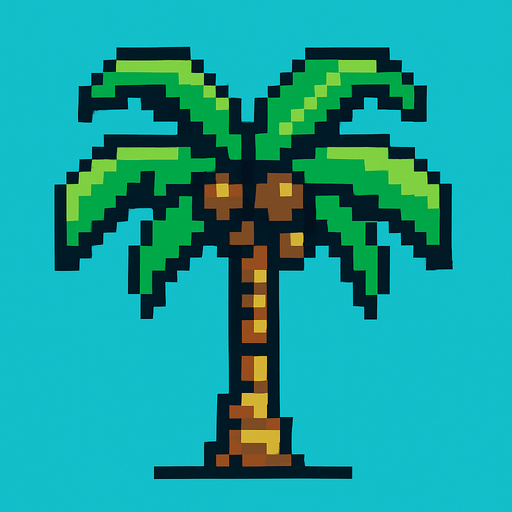 8 bit coconut tree.
In-Game asset.  2d.  High contrast.  No shadows