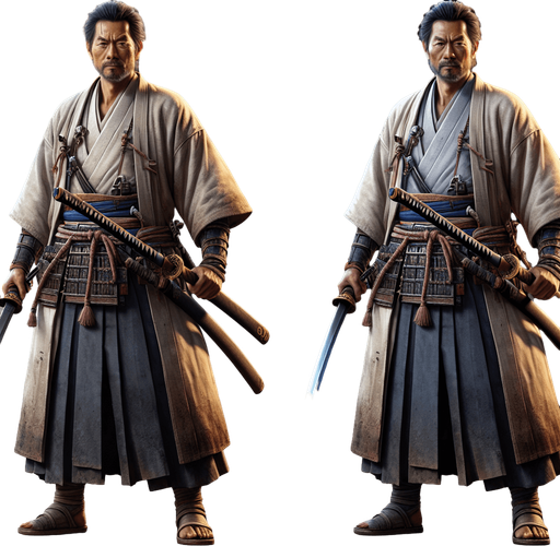 HERO IS A MASTER SAMURAI WARRIOR Single Game Texture. In-Game asset. 2d. Blank background. High contrast. No shadows.RTX ON.INRECEDIBLE DETAIL.ULTRA HD .