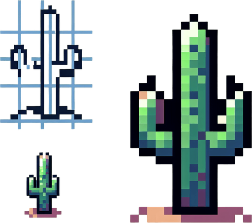 pixel art cactus.
Single Game Texture. In-Game asset. 2d. Blank background. High contrast. No shadows.