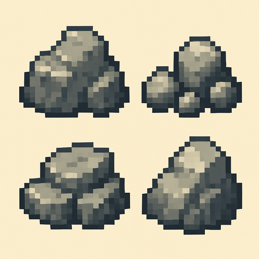Generame rocas pixelar.
In-Game asset.  2d.  High contrast.  No shadows