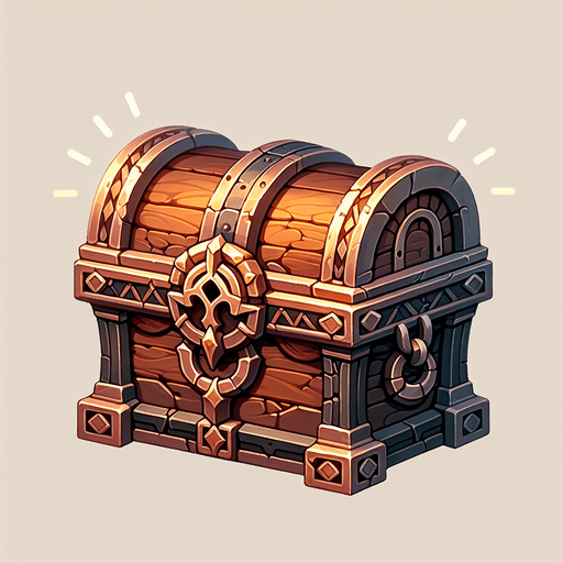 Treasure Chest.
Single Game Texture. In-Game asset. 2d. Blank background. High contrast. No shadows.