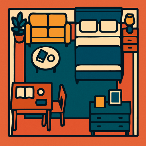 full room top view.
In-Game asset.  2d.  High contrast.  No shadows