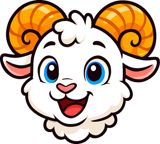 Vibrant cartoon white baby ram face .
Game asset. 2d. Blank background. High contrast. No shadows.