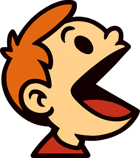 Cabeza de niño con la boca abierta como pacman mirando hacia arriba.
In-Game asset.  2d.  High contrast.  No shadows