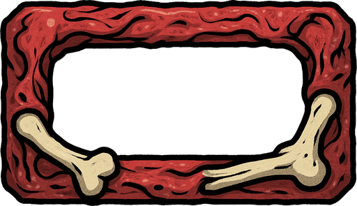 Zombie flesh and bone themed 2D cardboard hollow (without text) horizontal rectangular button..
In-Game asset.  2d.  High contrast.  No shadows