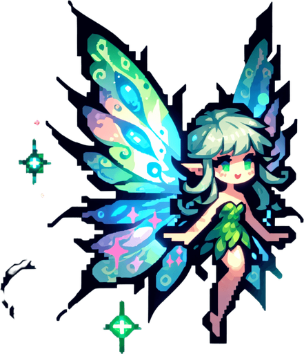 fairy.
Single Game Texture. In-Game asset. 2d. Blank background. High contrast. No shadows.