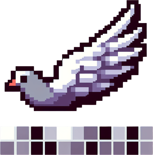 8-bit. cartoon. pigeon wing. seen from the side. in game assset. Single Game Texture. In-Game asset. 2d. Blank background. High contrast. No shadows.