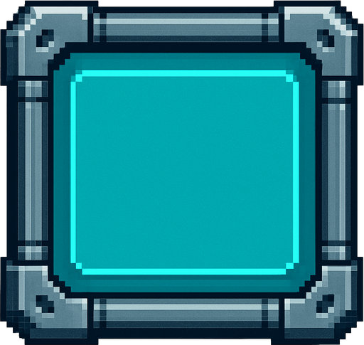 sci-fi pixel art UI panel.  glass with a steel border..
In-Game asset.  2d.  High contrast.  No shadows
