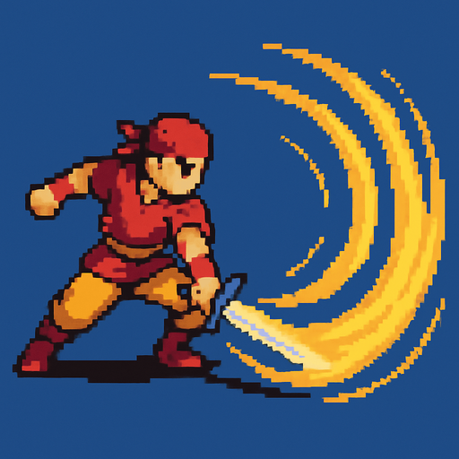 pixel art, swordsman attack, send shockwaves.
In-Game asset.  2d.  High contrast.  No shadows