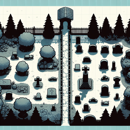 graveyard, top view.
Single Game Texture. In-Game asset. 2d. Blank background. High contrast. No shadows.