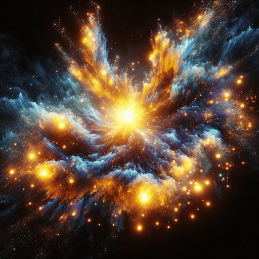 Game texture, Single Spaceship Engine exhaust light particle, yellow blue fire. Black background.