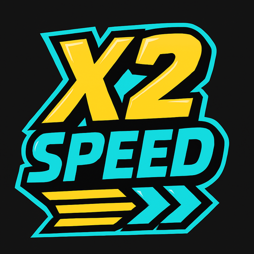 Display icon that says X2 speed sci fi comic style font.
In-Game asset.  2d.  High contrast.  No shadows