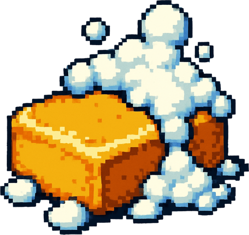 Un jabon con espuma, pixel art, metal slug.
In-Game asset.  2d.  High contrast.  No shadows
