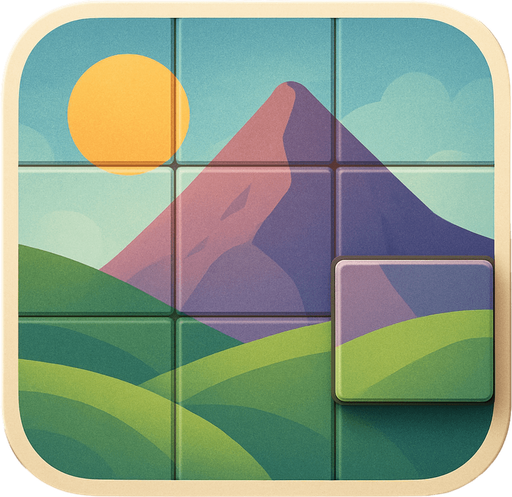 Modern App Store icon, high definition, square with rounded corners, for a game titled "Puzzle It" and with the description "A tile puzzle game where you reassemble a shuffled, randomly generated picture by sliding or swapping tiles to restore the original image.". No text on icon!