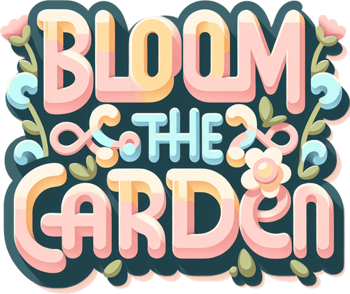 Create a SVG text design in bold cartoon style: “Bloom the garden" in chunky rounded letters with floral accents and vines. Use spring pastels.​​​​​​​​​​​​​​​​.
Single Game Texture. In-Game asset. 2d. Blank background. High contrast. No shadows.