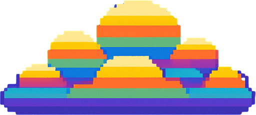 Rainbow sky background, colorful clouds with rainbow stripes, magical atmosphere, vibrant colors, 2D pixel art.
In-Game asset.  2d.  High contrast.  No shadows