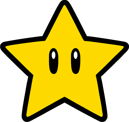 Star mario grafics no background.
In-Game asset.  2d.  High contrast.  No shadows