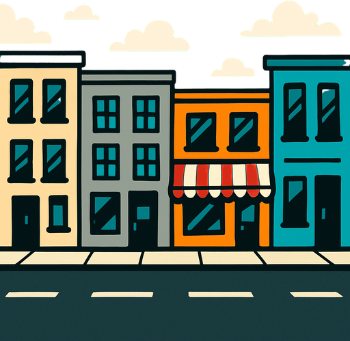 Cadde arka planı.
In-Game asset.  2d.  High contrast.  No shadows