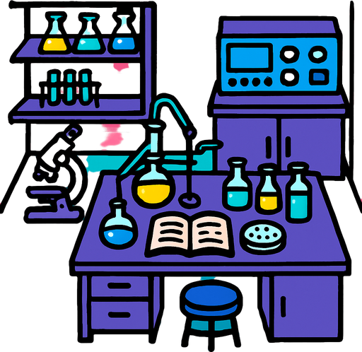 Vista desde arriba de un laboratorio.
In-Game asset.  2d.  High contrast.  No shadows