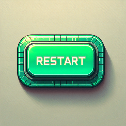 A green, elongated rectangular button designed for a video game UI, viewed straight from the front. The button has a muted neon green surface with a soft, subtle glow, giving it a retro-punk futuristic vibe without overwhelming brightness. The edges are slightly rounded, with a faint cyan outline that adds a touch of depth and complements the design.

Centered on the button, the word 'RESTART' appears in a bold, pixel-art font with a faint white outline, ensuring it remains clear and readable. The background is simple and minimal, with a subtle grid texture lightly visible on the button's surface to maintain the retro-futuristic aesthetic without excess glare. The overall design is clean and balanced, perfect for an immersive gaming interface..
Single Game Texture. In-Game asset. 2d. Blank background. High contrast. No shadows.