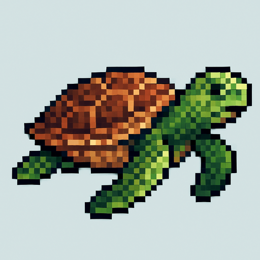 realistic pixel sea turtle.
In-Game asset.  2d.  High contrast.  No shadows