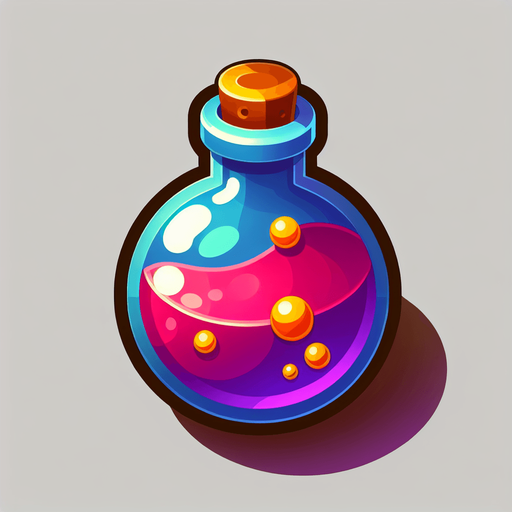 potion.
Single Game Texture. In-Game asset. 2d. Blank background. High contrast. No shadows.